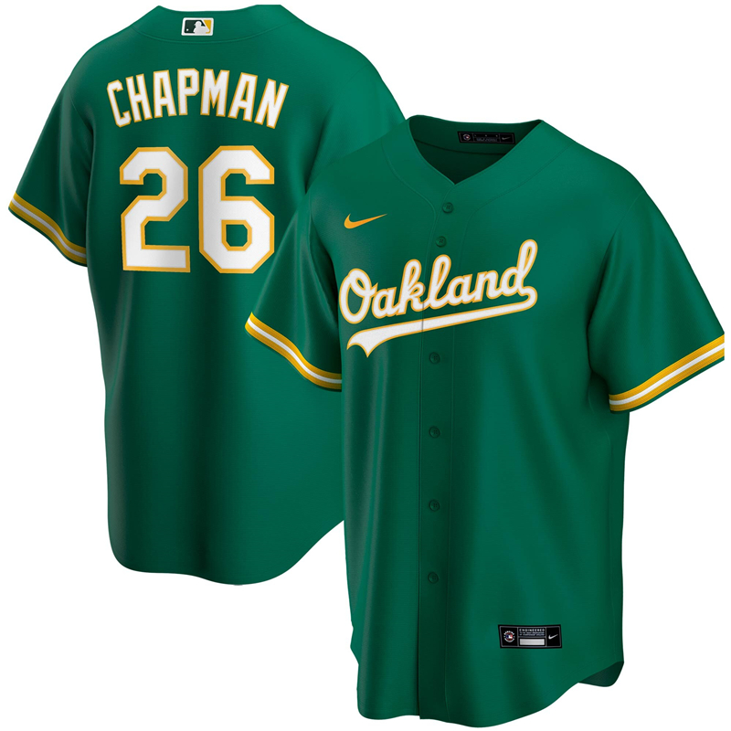 2020 MLB Men Oakland Athletics 26 Matt Chapman Nike Kelly Green Alternate 2020 Replica Player Jersey 1
